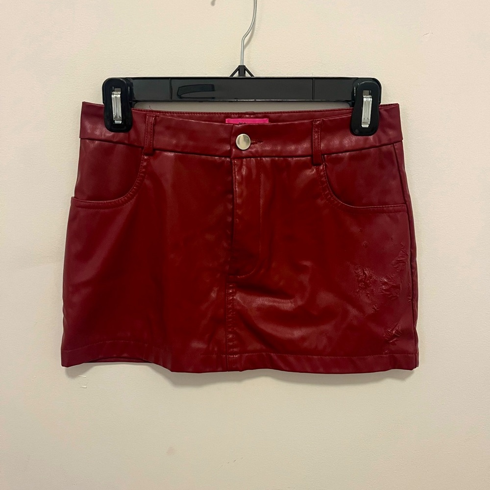 Edikted maroon red burgundy mini micro leather skirt